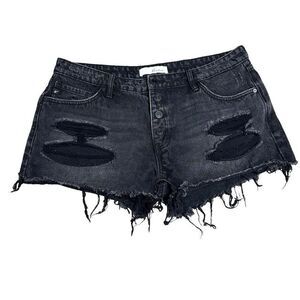 Kancan Black Button Fly Frayed Denim Shorts Size 13